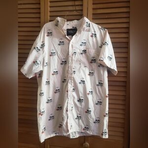 White Shirt with Skull and Rose Print